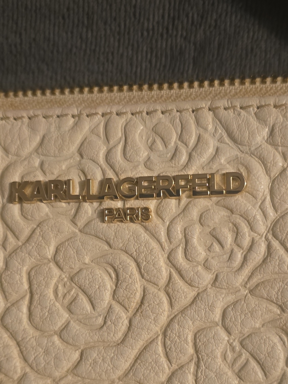 Karl Lagerfeld Paris Cream Embossed Floral Leather Wallet